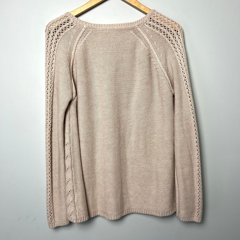 RD‎ Style Tan Knit Sweater Open Weave Sleeve Womens M Cotton Blend Beach Resort - Picture 4 of 7